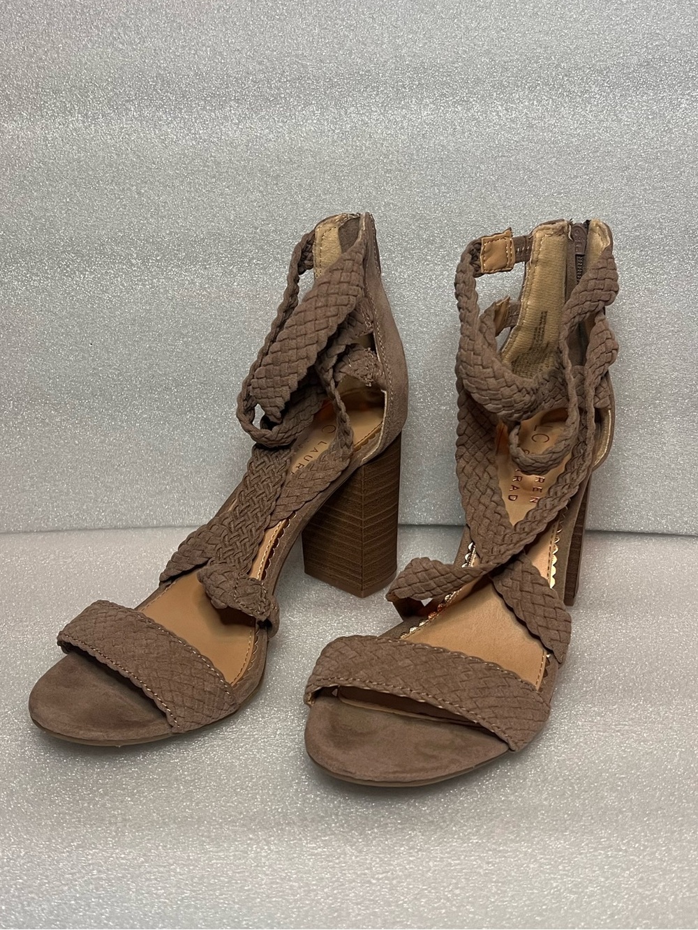 Lauren Conrad Womens Aventurine High Heel Taupe Sandals Size 8